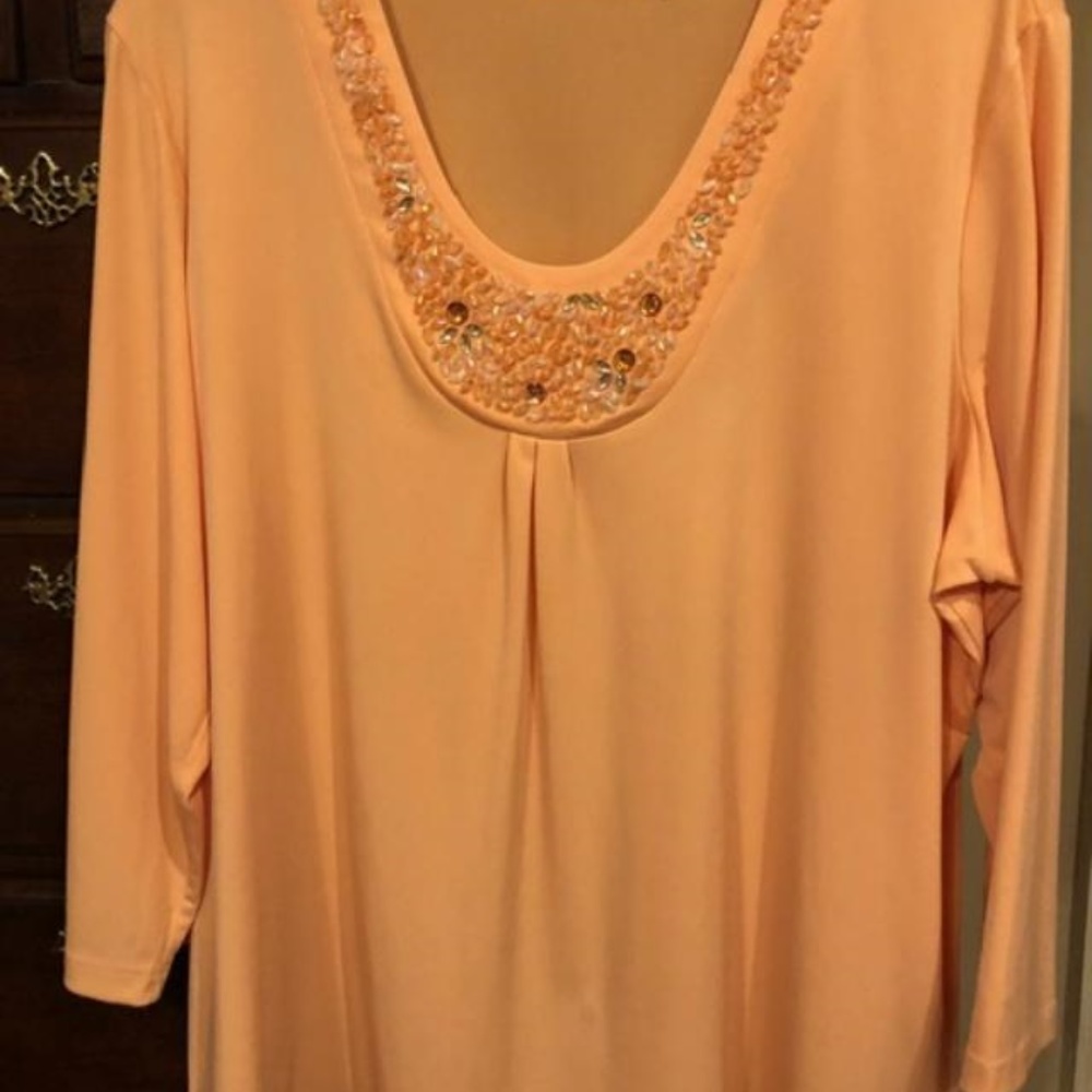 Susan Graver Peach Liquid Knit Tunic Top, Lg